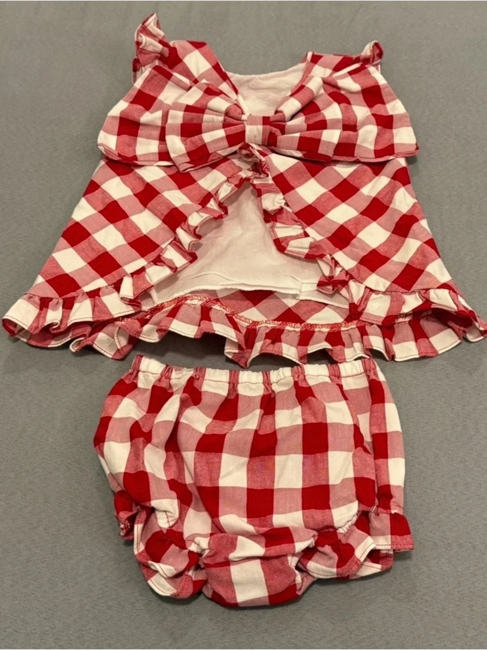 Sophie and Lucas red plaid bloomer set